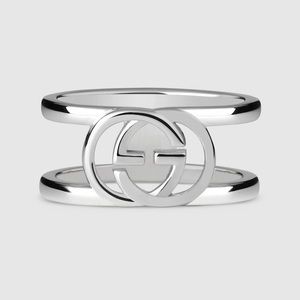 Gucci Interlocking Wide Open Band Ring Silver NWT